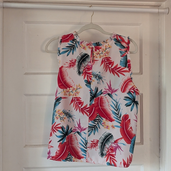 Tropical Print Sleeveless Blouse - Pink and Blue - Picture 4 of 4